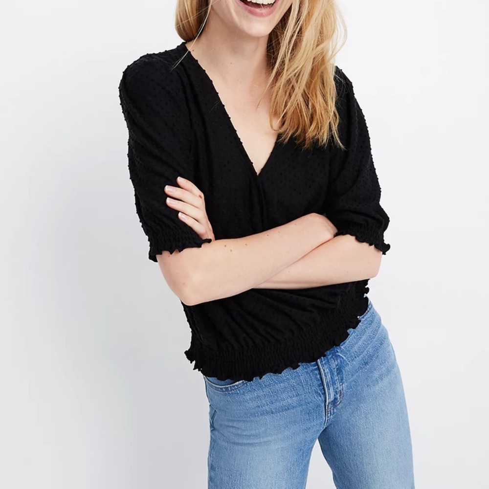 Wrap top with velvet polka dots